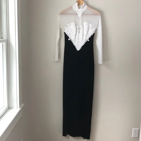 Tadashi B&W Lace Side Slit Gown - Picture 2 of 7